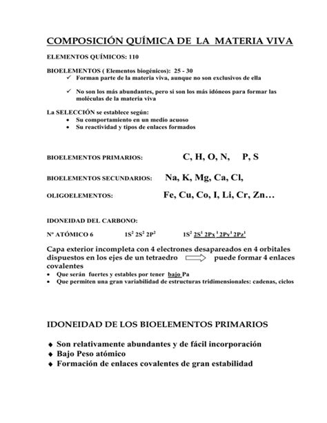 ComposiciÓn QuÍmica De La Materia Viva