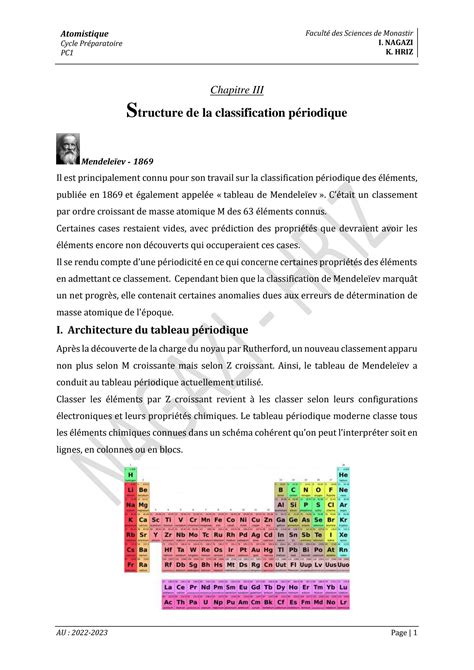 SOLUTION Chap Iii Structure De La Classification P Riodique Studypool