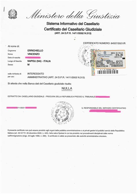 Certificato Casellario Giudiziale Penale Civile