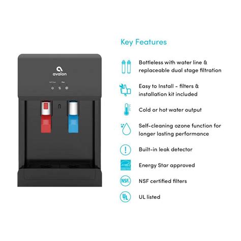 Avalon A8BOTTLELESSBLK Countertop Self Cleaning Touchless Bottle Less