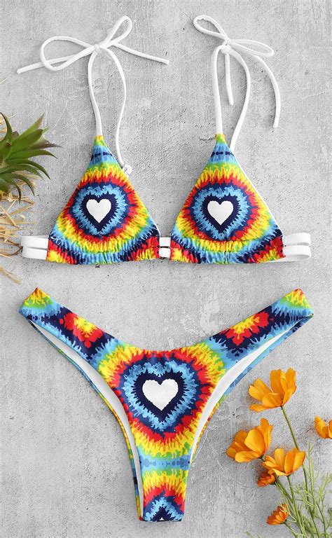 ZAFUL Tie Dye Heart Bikini Set MULTI Tie Dye Heart Bikinis Bikini Set