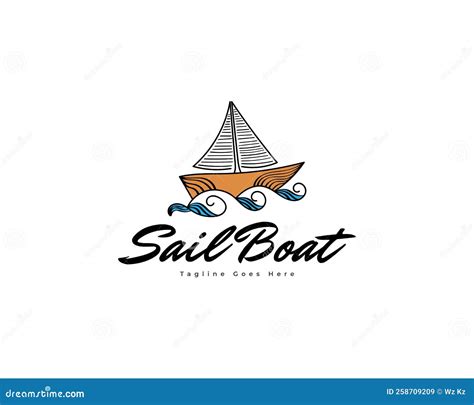 Vintage Sailboat Logo Design With Line Art Style Stock Vector