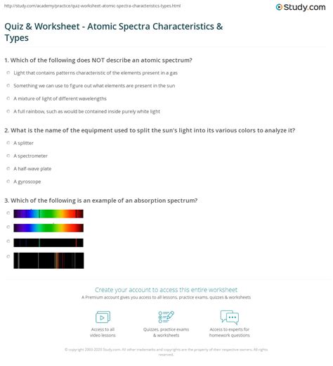 Emission Spectra Worksheet