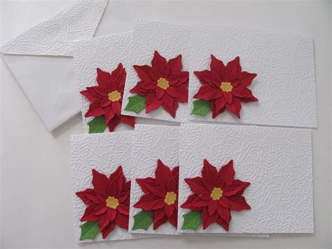 Handmade Poinsettia Card Set Of Christmas Cards Holiday Cards