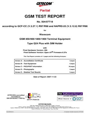 Fillable Online Gsm Test Report Fax Email Print Pdffiller