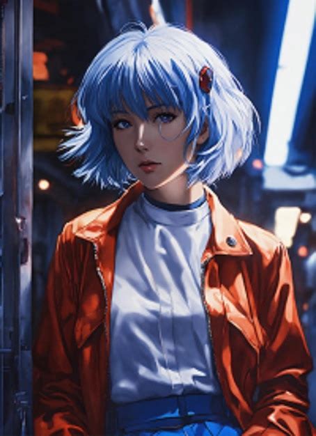 Un Cartel De Un Personaje De Anime Con Un Cabello Azul Y Una Chaqueta