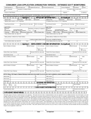 Fillable Online Consumer Loan Application Origination Version Fax