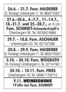 Heurigenkalender Wetterstation Oberbergern