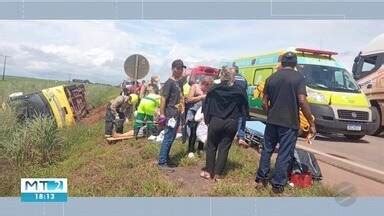 MTTV 2ª Edição Cuiabá Ônibus tomba na BR 163 em Lucas do Rio Verde