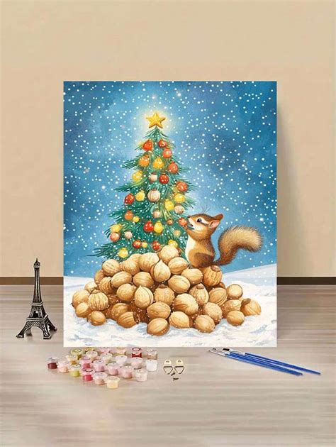 Peinture à l huile numérique de Noël avec écureuil DIY illuminez une