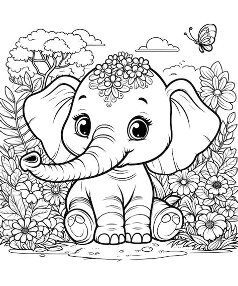 Premium Vector Elephant Coloring Pages Vector Carton Illustration