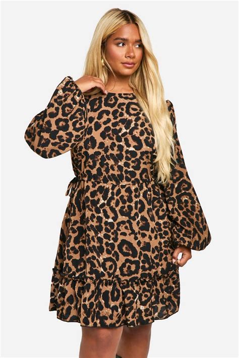 Plus Leopard High Neck Smock Dress Boohoo Uk