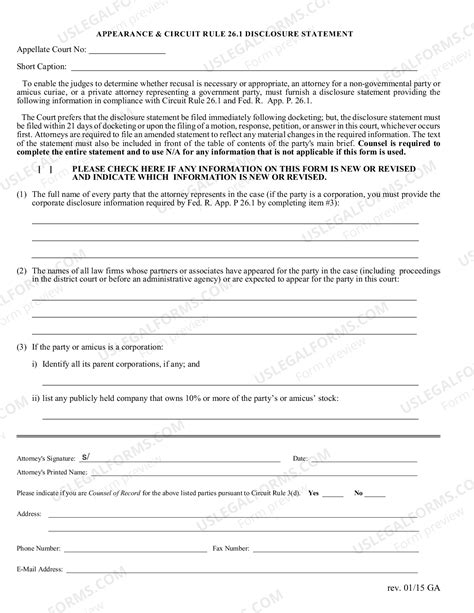 Appearance & Circuit Rule 26.1 Disclosure Statement | US Legal Forms