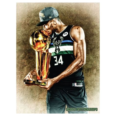 Milwaukee Bucks Giannis Antetokounmpo 2021 Trophy Kiss Mural Offici