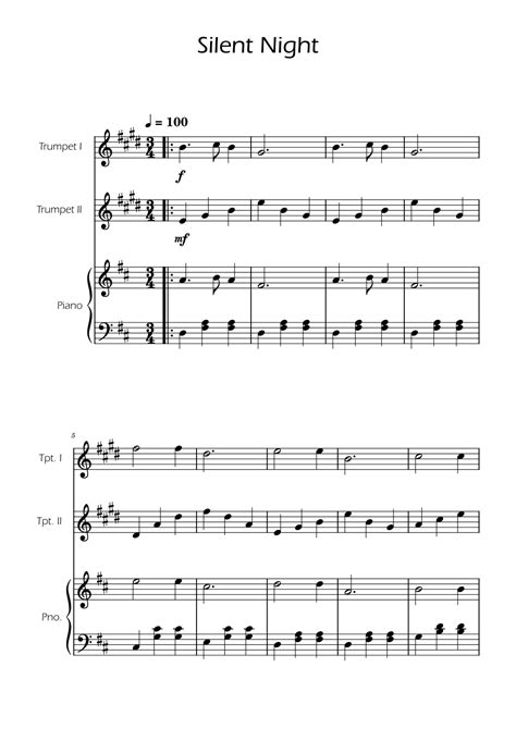 Silent Night Trumpet Duet W Piano Arr Ygor Nunes Sheet Music