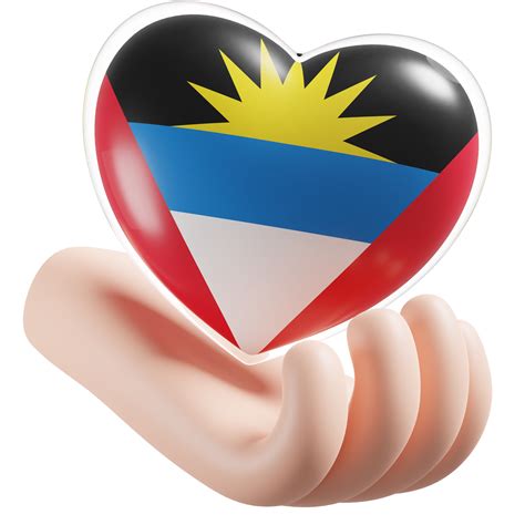 Free Antigua And Barbuda Flag With Heart Hand Care Realistic 3d