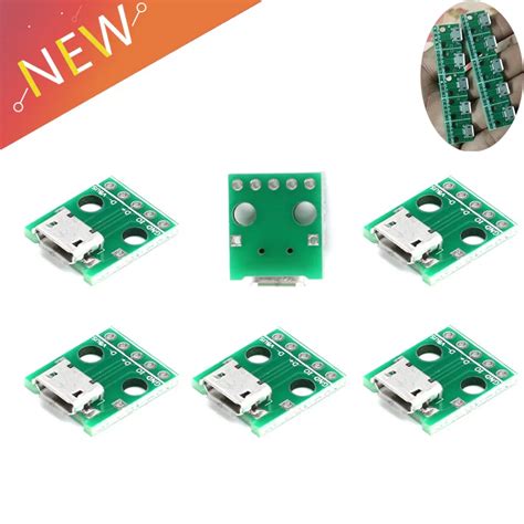 10pcslot Micro Usb To Dip Adapter 5pin Female Connector Module Board Panel Female 5pin Pinboard