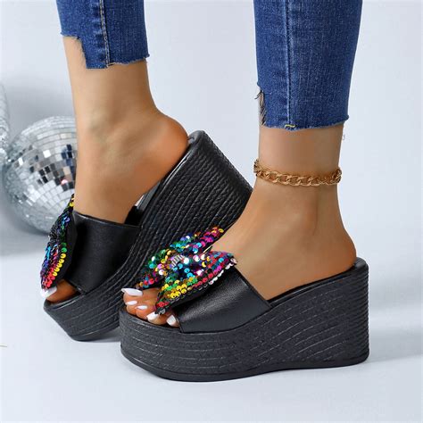 Mtvxesu Sandals Women Women S Summer One Line Platform Colored Bow