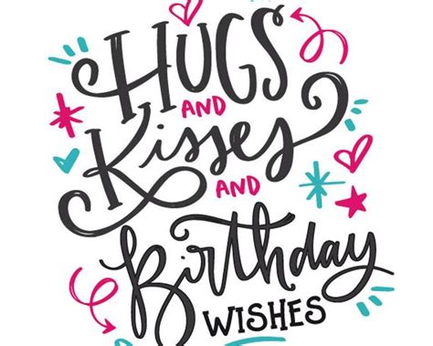 Printable Birthday Card Hugs And Kisses And Birthday Wishes Etsy