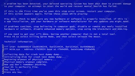 A funny fake BSOD (blue screen of death) failure message, recreated by ...