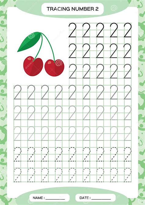 Number 2 Two Tracing Worksheet Cherry Berry Preschool Worksheet Practicing Motor Skills