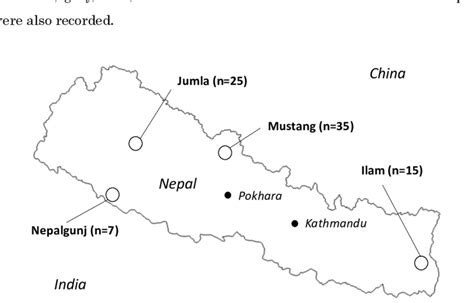 Map of Nepal indicating the sampling locations (Mustang, Jumla,... | Download Scientific Diagram