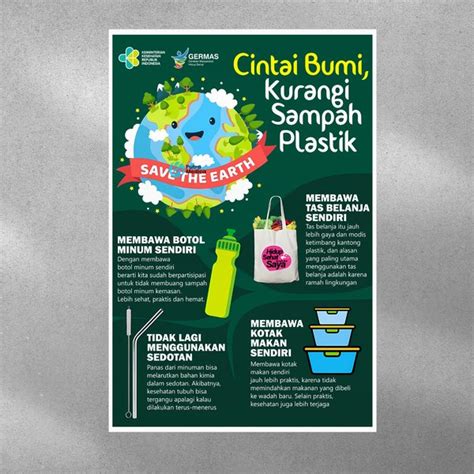 Jual Poster Kesehatan Cintai Bumi Kurangi Sampah Plastik A Gambar