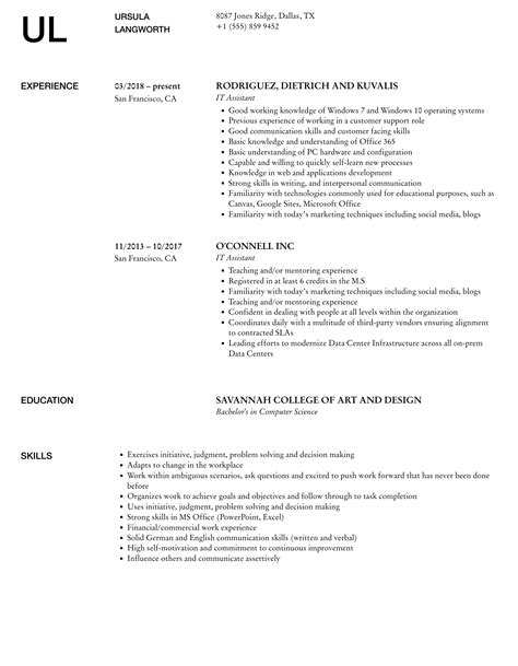 It Assistant Resume Samples Velvet Jobs