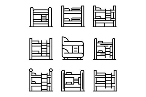 Bunk Bed Icons Set Outline Style Graphic By Ylivdesign · Creative Fabrica