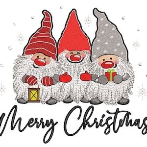 Merry Christmas Gnomes Embroidery Design Sizes Etsy