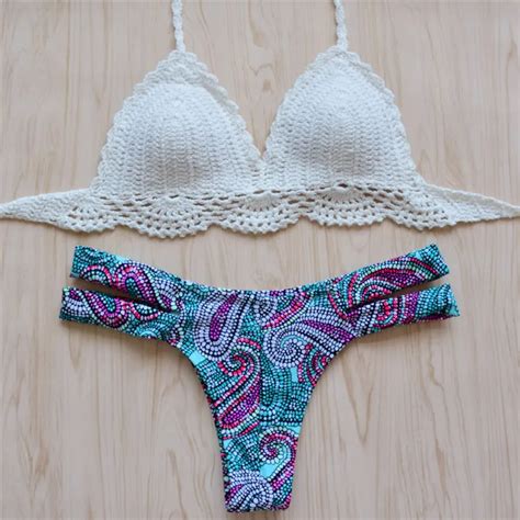 Women Hand Knitted Bikini Swimwear Handmade Crochet Push Up Bikini Sets