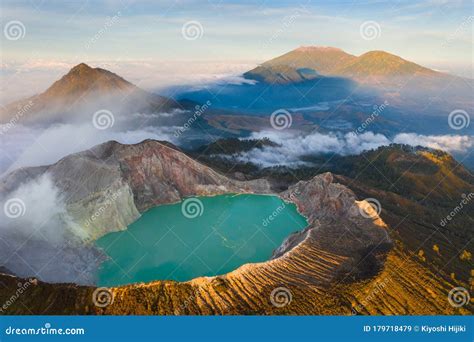 Drone View Of Kawah Ijen Crater In Banyuwangi Stock Image Image Of