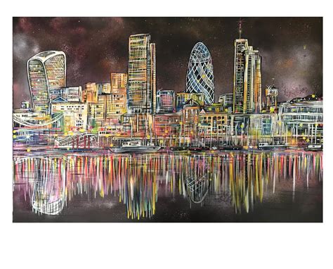 London Skyline At Night Original Canvas Sold