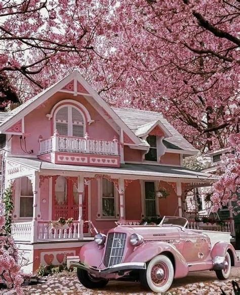 Charming Victorian Style Home With Pink Car