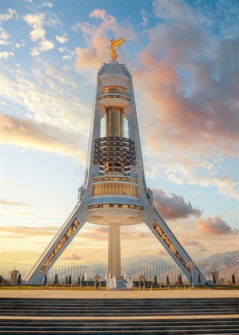 Monument Neutrality Arch In Sunset Light Ashkhabad Or Ashgabat