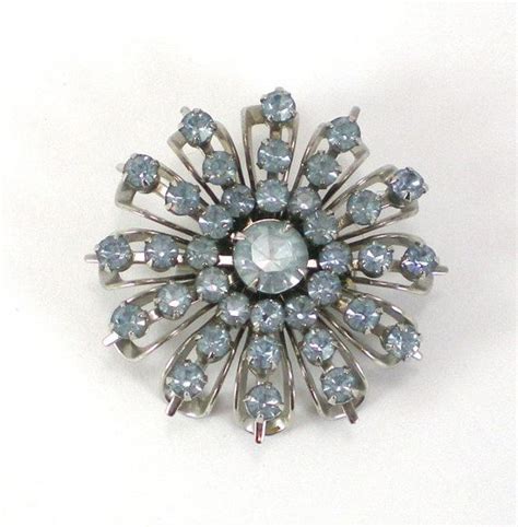 Icy Blue Rhinestone Brooch Silver Blue Snowflake Flower Etsy Icy