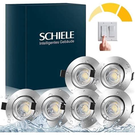 Lot De 6 Spot Led Encastrable Dimmable 3 Niveaux Ip44 2800k Blanc Chaud