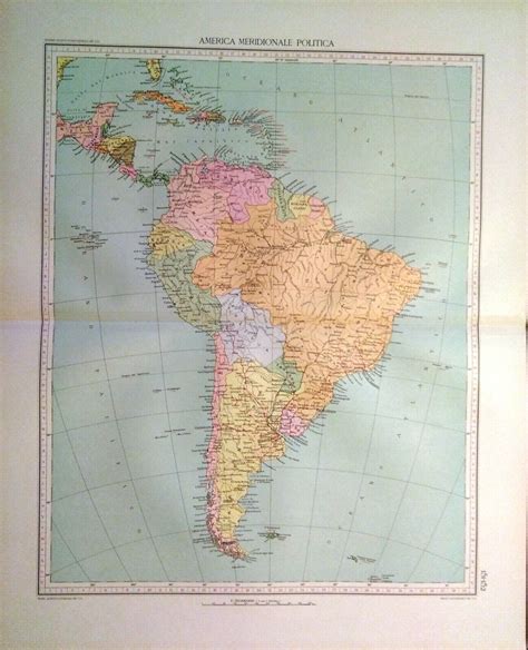 Carta Geografica Antica AMERICA MERIDIONALE Tra 1 E 2 GUERRA M 1929