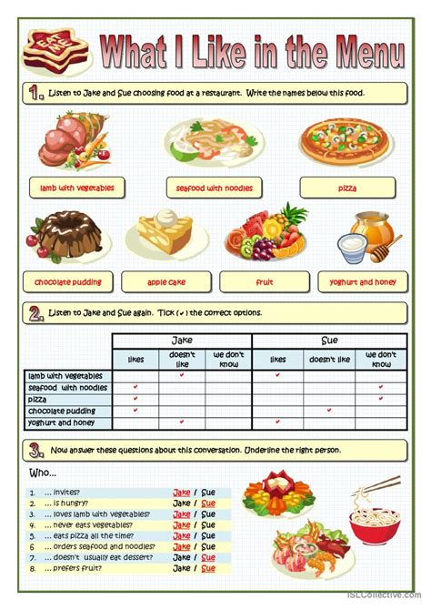 What I Like In The Menu Pictur English Esl Worksheets Pdf Doc