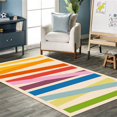 X Colorful Rainbow Area Rug Washable Striped Carpet Homary