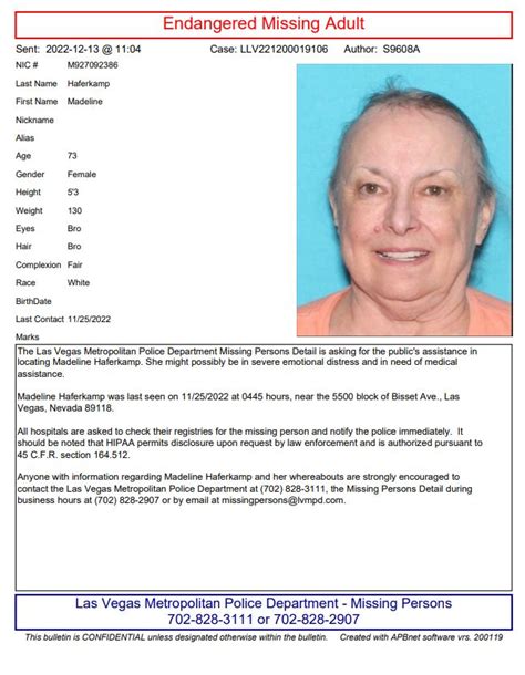 LVMPD On Twitter Please Help Us Find 73 Year Old Madeline Kaferkamp