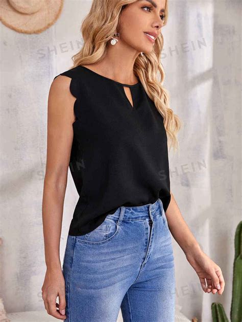 EMERY ROSE Keyhole Neck Scallop Edge Top SHEIN USA