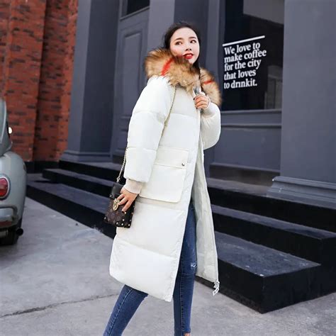 Kuyomens Warm Hooded Fur Collar Cotton Long Parka Plus Size Women