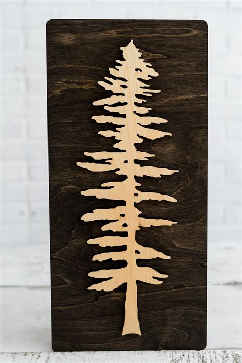 Spruce Sitka Tree Silhouette 3d Wooden Art Rustic Home Etsy Canada