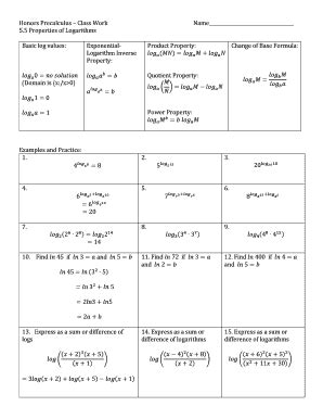 Fillable Online Honors Precalculus Class Work Fax Email Print Pdffiller