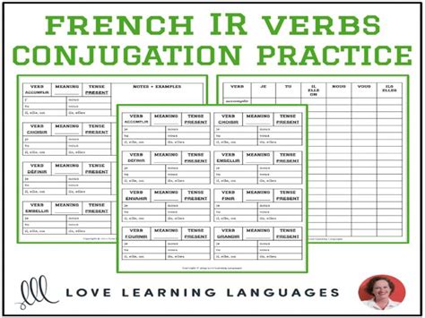 French ER IR RE Verbs Conjugation Practice Charts BUNDLE Present