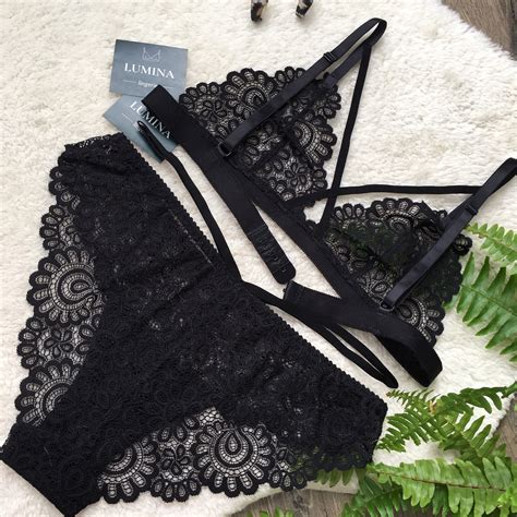 Black Lingerie Set Etsy