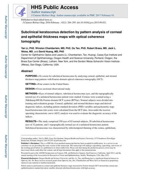 Pdf Subclinical Keratoconus Detection By Pattern Analysis Of Corneal