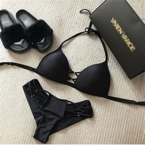 Maillot De Bain Maillot De Bain Bikini String Noir Solide Sexy Dos Nu