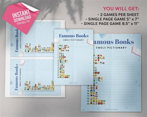 Famous Books Emoji Pictionary, Printable Party Games, Fun Family ...